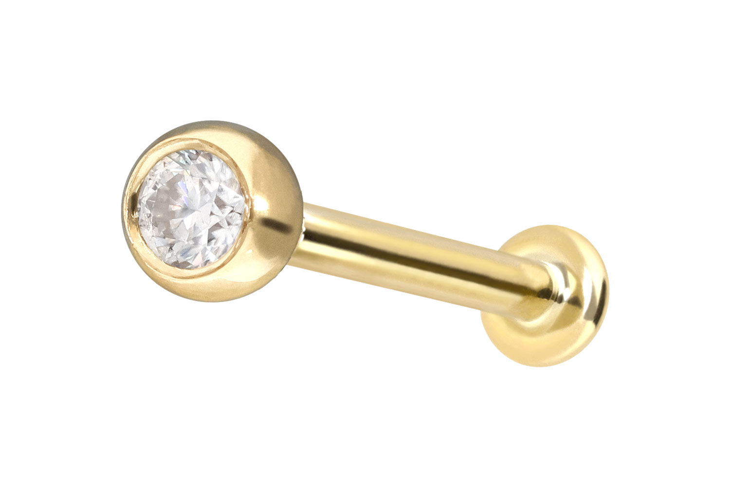 14 Karat Gold Labret Piercing mit Innengewinde MOISSANIT